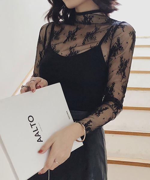 NinaetLina（ニナエリナ）の「レースチュールハイネックインナー（Tシャツ/カットソー・レディース・グレー/ブラック/ベージュ/キャメル/テラコッタ/ホワイト・FREE）」の3枚目の写真