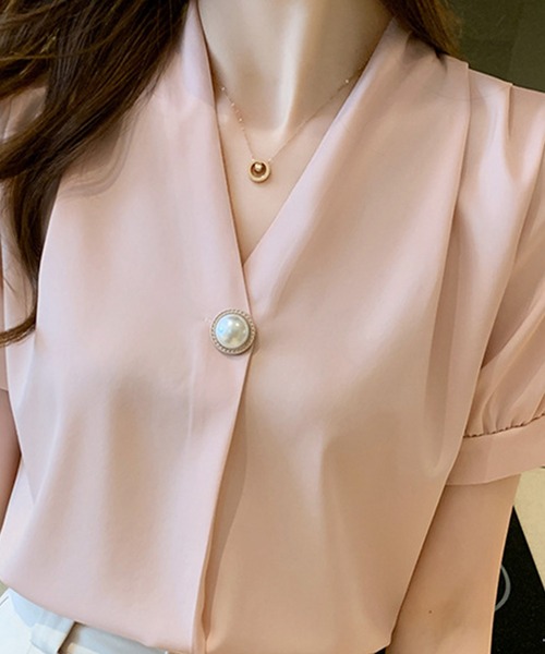 Dewlily(デューリリー)の「Vネックブラウス(シャツ/ブラウス・レディース・ピンク/ホワイト・M/L/XL)」の14枚目の写真
