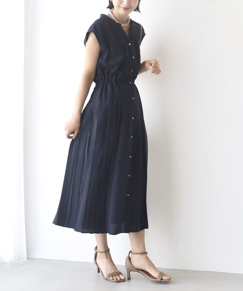 WEB限定】〈洗濯機可能〉ドット 花柄 サイド プリーツ フレンチ