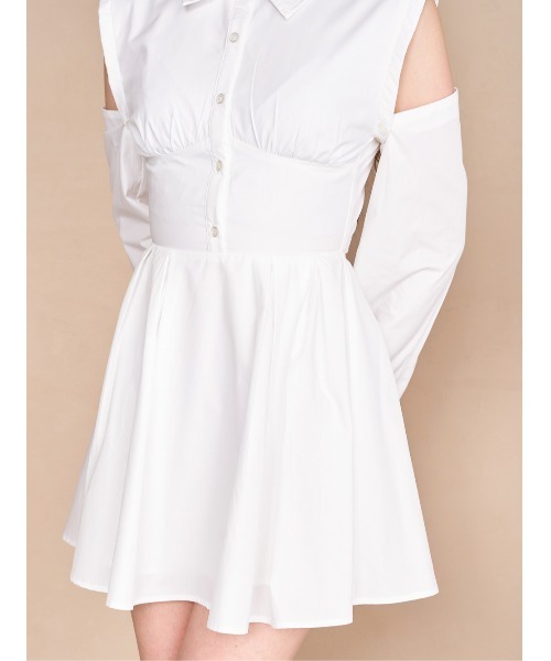 セール】オープンショルダーシャツワンピース（シャツワンピース