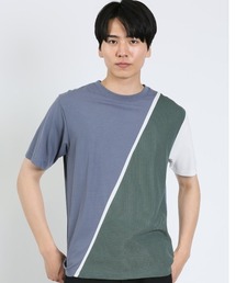 【接触冷感 ストレッチ】m.f.エディトリアル メンズ 切替クルーネック半袖Tシャツ