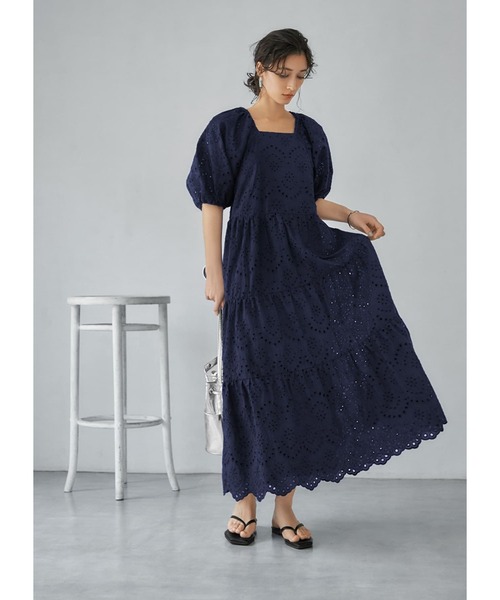 STYLE DELI（スタイルデリ）の「【LUXE】コットンレースパフスリワンピース（ワンピース・レディース・ホワイト/ネイビー・01/02）」の2枚目の写真