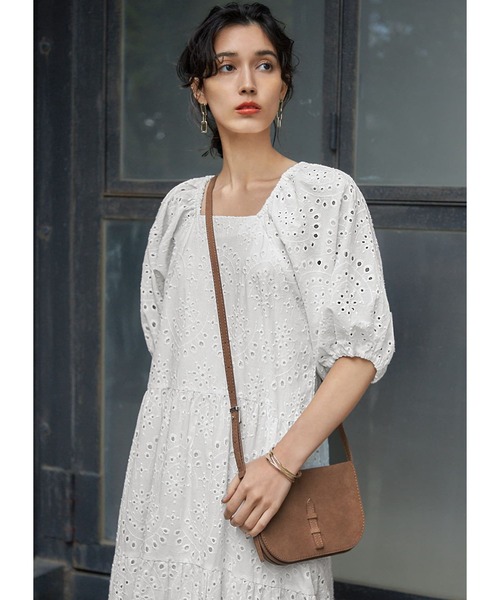 STYLE DELI（スタイルデリ）の「【LUXE】コットンレースパフスリワンピース（ワンピース・レディース・ホワイト/ネイビー・01/02）」の14枚目の写真