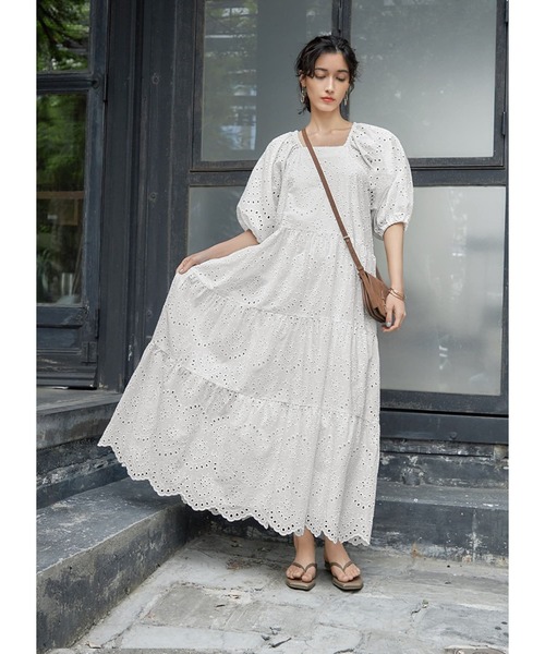 baby dior　コットンレースノースリーブボリュームフリルワンピ　ホワイト baby dior コットンレースノースリーブボリュームフリルワンピ