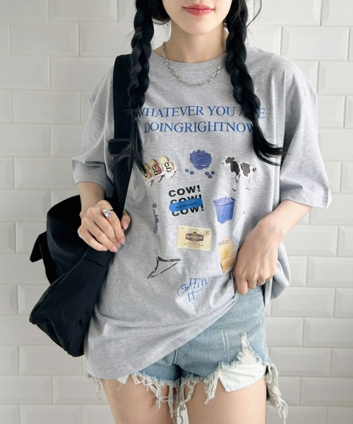 Loueme（ルエム）の「韓国風グラフィックTシャツ（Tシャツ/カットソー・レディース・ブラック/ホワイト/グレー・M/XL）」の3枚目の写真