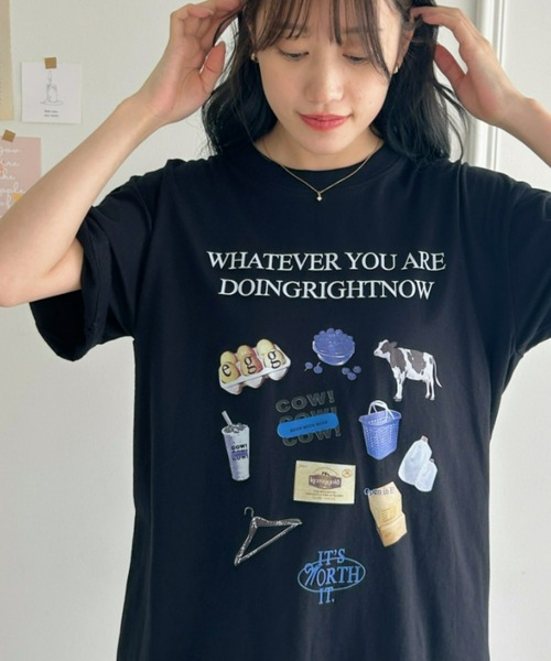 Loueme（ルエム）の「韓国風グラフィックTシャツ（Tシャツ/カットソー・レディース・ブラック/ホワイト/グレー・M/XL）」の2枚目の写真