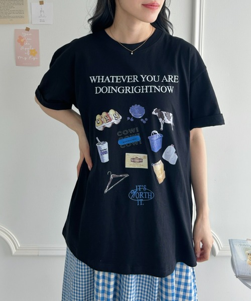 Loueme（ルエム）の「韓国風グラフィックTシャツ（Tシャツ/カットソー・レディース・ブラック/ホワイト/グレー・M/XL）」の9枚目の写真