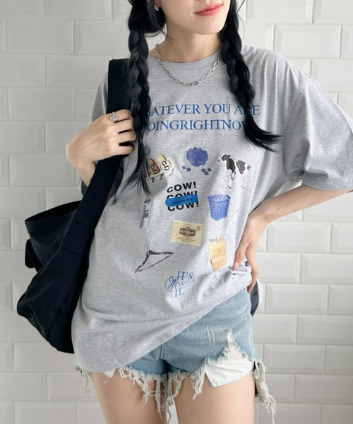 Loueme（ルエム）の「韓国風グラフィックTシャツ（Tシャツ/カットソー・レディース・ブラック/ホワイト/グレー・M/XL）」の10枚目の写真