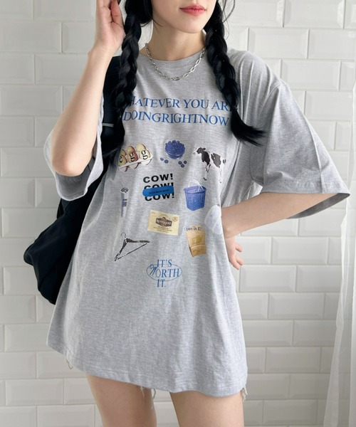 Loueme（ルエム）の「韓国風グラフィックTシャツ（Tシャツ/カットソー・レディース・ブラック/ホワイト/グレー・M/XL）」の4枚目の写真