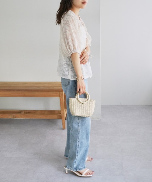 DISCOAT（ディスコート）の「【前後2WAY】ジャガードレース5分袖ブラウス（シャツ/ブラウス・レディース・ブラック/アイボリー・FREE）」の11枚目の写真