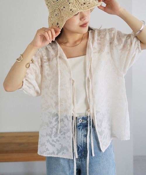 DISCOAT（ディスコート）の「【前後2WAY】ジャガードレース5分袖ブラウス（シャツ/ブラウス・レディース・ブラック/アイボリー・FREE）」の13枚目の写真