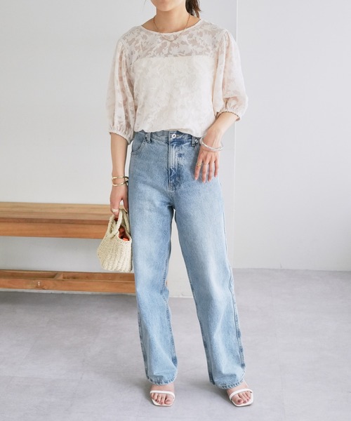 DISCOAT（ディスコート）の「【前後2WAY】ジャガードレース5分袖ブラウス（シャツ/ブラウス・レディース・ブラック/アイボリー・FREE）」の14枚目の写真