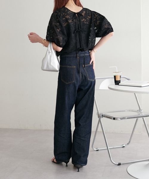 DISCOAT（ディスコート）の「【前後2WAY】ジャガードレース5分袖ブラウス（シャツ/ブラウス・レディース・ブラック/アイボリー・FREE）」の19枚目の写真