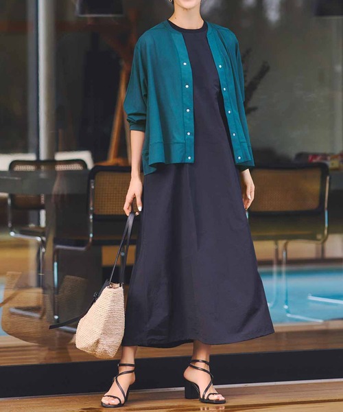 IEDIT（イディット）の「ＩＥＤＩＴ　ひんやりした接触冷感が気持ちいい　シアーリブカットソーのスナップボタンカーディガン（カーディガン/ボレロ・レディース・ブルーグリーン/ブラック/グレー・MEDIUM/LARGE/X-LARGE/XX-LARGE/SMALL/XXX-LARGE）」の4枚目の写真