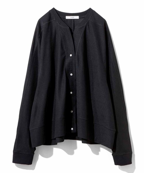 IEDIT（イディット）の「ＩＥＤＩＴ　ひんやりした接触冷感が気持ちいい　シアーリブカットソーのスナップボタンカーディガン（カーディガン/ボレロ・レディース・ブルーグリーン/ブラック/グレー・MEDIUM/LARGE/X-LARGE/XX-LARGE/SMALL/XXX-LARGE）」の8枚目の写真