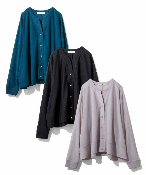 IEDIT（イディット）の「ＩＥＤＩＴ　ひんやりした接触冷感が気持ちいい　シアーリブカットソーのスナップボタンカーディガン（カーディガン/ボレロ・レディース・ブルーグリーン/ブラック/グレー・MEDIUM/LARGE/X-LARGE/XX-LARGE/SMALL/XXX-LARGE）」の10枚目の写真