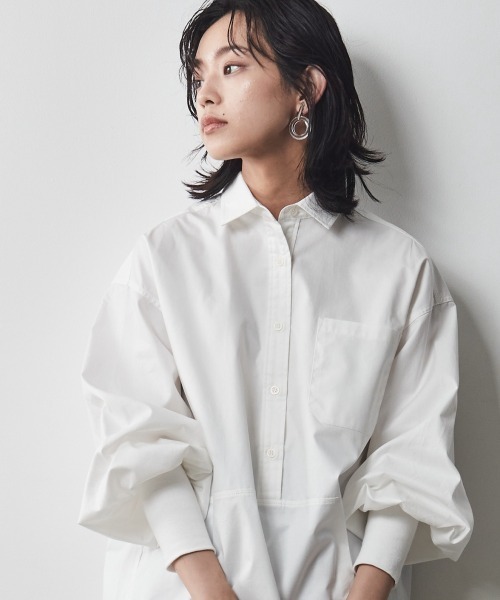 CHIC STYLE（シックスタイル）の「＜大きいサイズ＞袖口リブパフスリーブプルオーバーシャツ シックスタイル（シャツ/ブラウス・レディース・オフホワイト/ブラック・LL/5L/4L/L/3L）」の3枚目の写真