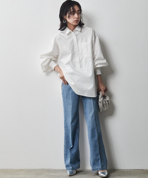 CHIC STYLE（シックスタイル）の「＜大きいサイズ＞袖口リブパフスリーブプルオーバーシャツ シックスタイル（シャツ/ブラウス・レディース・オフホワイト/ブラック・LL/5L/4L/L/3L）」の5枚目の写真