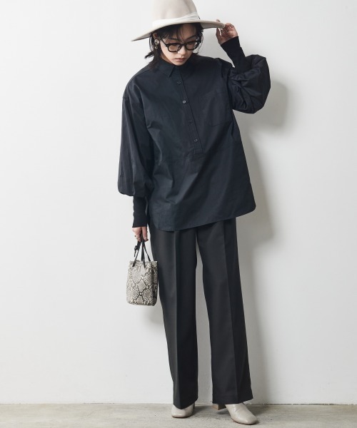 CHIC STYLE（シックスタイル）の「＜大きいサイズ＞袖口リブパフスリーブプルオーバーシャツ シックスタイル（シャツ/ブラウス・レディース・オフホワイト/ブラック・LL/5L/4L/L/3L）」の9枚目の写真