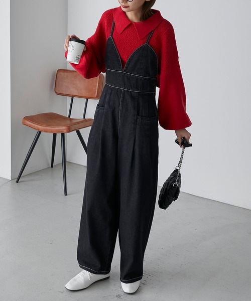 BONLECILL（ボンルシール）の「デニムビスチェデザインサロペット（サロペット/オーバーオール・レディース・ブラック/ネイビー・FREE）」の2枚目の写真