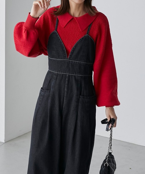 BONLECILL（ボンルシール）の「デニムビスチェデザインサロペット（サロペット/オーバーオール・レディース・ブラック/ネイビー・FREE）」の6枚目の写真