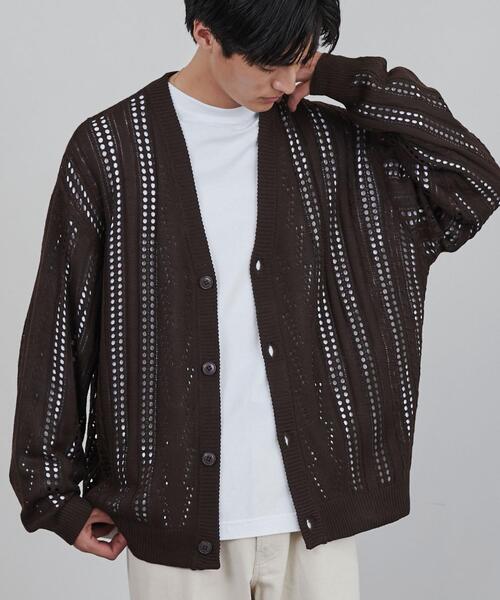 coen(コーエン)の「透かし編みルーズニットカーディガン(カーディガン/ボレロ・メンズ・ダークブラウン/ブラック/ベージュ・L/XL/S/M)」の2枚目の写真