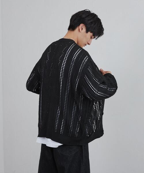 coen(コーエン)の「透かし編みルーズニットカーディガン(カーディガン/ボレロ・メンズ・ダークブラウン/ブラック/ベージュ・L/XL/S/M)」の6枚目の写真