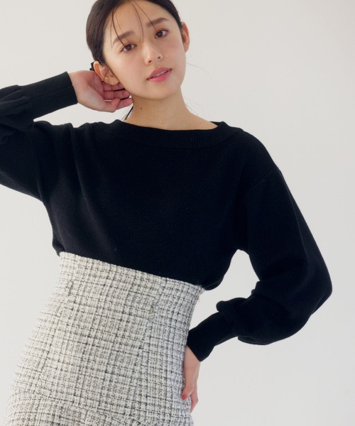 mysty woman（ミスティウーマン）の「ラメボートネックニット 968226（ニット/セーター・レディース・ブラック/オレンジ/オフホワイト/グリーン/モカ・FREE）」の3枚目の写真