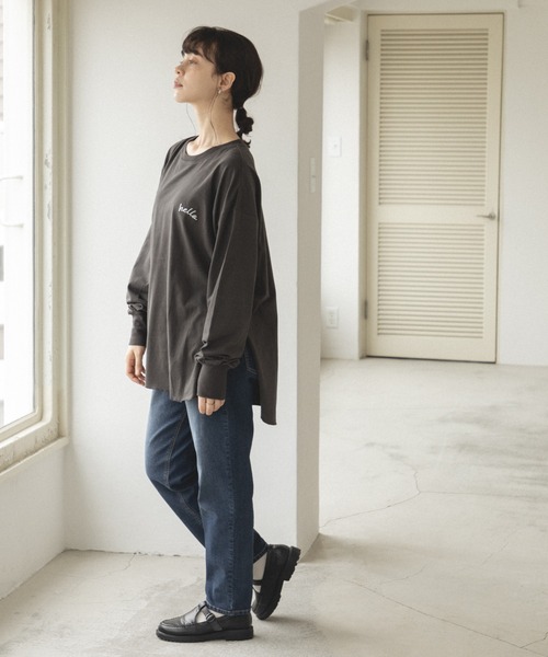 pairmanon（ペアマノン）の「【ママサイズ】 ビッグシルエット ラウンドヘム 長袖Tシャツ（Tシャツ/カットソー・レディース・パープル系その他/ブラウン系その他/ライトベージュ/ベージュ系その他/ブラック/ブラック系その他/ホワイト系その他/アイボリー・FREE）」の14枚目の写真