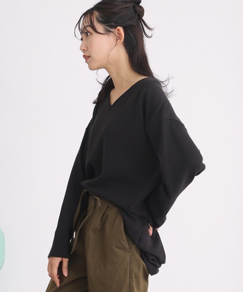 ElegChic(エレグシック)の「ワッフル ロング スリーブプルオーバー 長袖 (Tシャツ/カットソー・レディース・カーキ/ブラック/杢グレー/ホワイト/オレンジ系/ネイビー/パープル・4L/XL/M)」の9枚目の写真