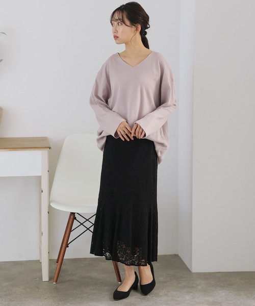 ElegChic(エレグシック)の「ワッフル ロング スリーブプルオーバー 長袖 (Tシャツ/カットソー・レディース・カーキ/ブラック/杢グレー/ホワイト/オレンジ系/ネイビー/パープル・4L/XL/M)」の19枚目の写真