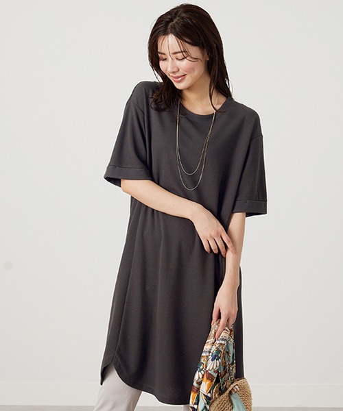 ♥️試着程度☆ロゴ入り♥️レオナールチュニックワンピース☆シフォン素材 セール】かのこ素材裾ラウンドチュニックワンピース（チュニック