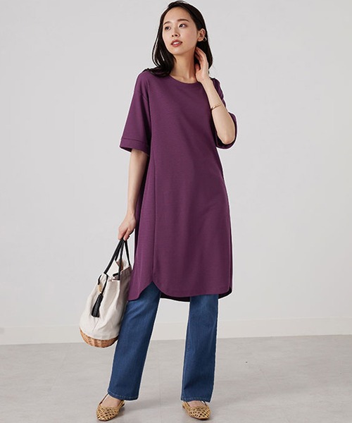 BELLUNA（ベルーナ）の「かのこ素材裾ラウンドチュニックワンピース（チュニック・レディース・杢グレー/カーキ/チャコール/パープル/ターコイズブルー・X-LARGE/MEDIUM/LARGE）」の11枚目の写真