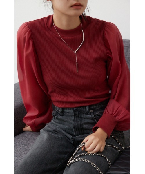 tシャツ テンセルウール　シアーリブトップス レディース AZUL by moussy（アズールバイマウジー）の「袖シアー長袖リブ