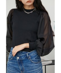 AZUL by moussy | 袖ｼｱｰ長袖ﾘﾌﾞﾄｯﾌﾟｽ(Tシャツ/カットソー)