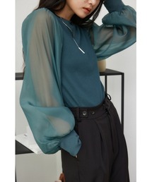 AZUL by moussy | 袖ｼｱｰ長袖ﾘﾌﾞﾄｯﾌﾟｽ(Tシャツ/カットソー)