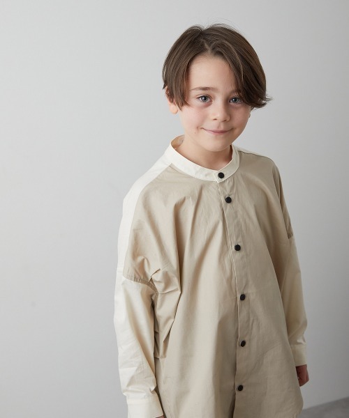 riziere（リジェール）の「ピュアコットンバンドカラー配色シャツ（シャツ/ブラウス・キッズ・キャメル/アイボリー/カーキ・120/150/130/90/110/100/140）」の2枚目の写真