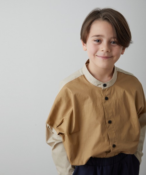 riziere（リジェール）の「ピュアコットンバンドカラー配色シャツ（シャツ/ブラウス・キッズ・キャメル/アイボリー/カーキ・120/150/130/90/110/100/140）」の4枚目の写真