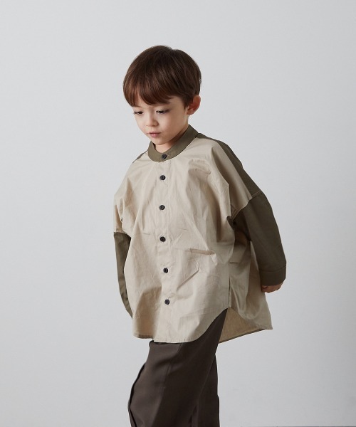 riziere（リジェール）の「ピュアコットンバンドカラー配色シャツ（シャツ/ブラウス・キッズ・キャメル/アイボリー/カーキ・120/150/130/90/110/100/140）」の6枚目の写真