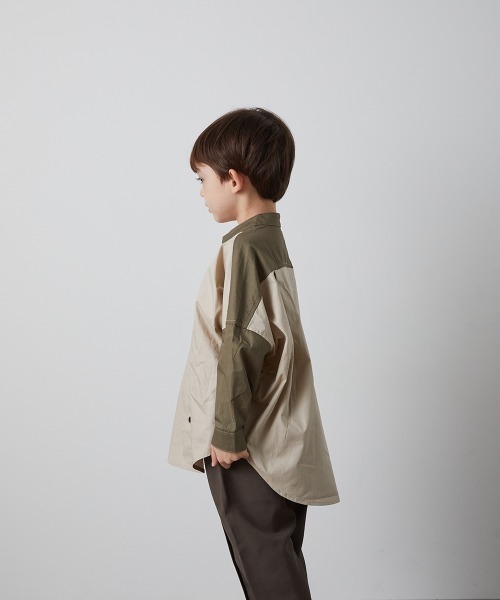 riziere（リジェール）の「ピュアコットンバンドカラー配色シャツ（シャツ/ブラウス・キッズ・キャメル/アイボリー/カーキ・120/150/130/90/110/100/140）」の7枚目の写真