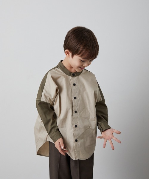 riziere（リジェール）の「ピュアコットンバンドカラー配色シャツ（シャツ/ブラウス・キッズ・キャメル/アイボリー/カーキ・120/150/130/90/110/100/140）」の10枚目の写真