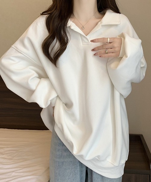 gossip！ロサンゼルス（ゴシップロサンゼルス）の「YUGA　ポロカラー　ルーズトップス（ポロシャツ・レディース・ブラウン/ホワイト/ブラック・FREE）」の2枚目の写真