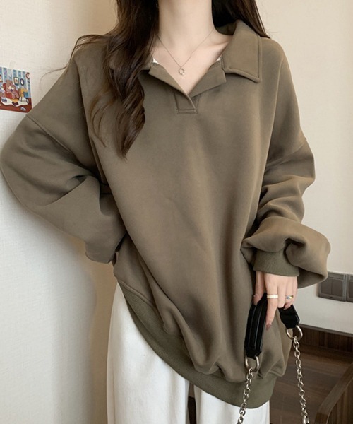 gossip！ロサンゼルス（ゴシップロサンゼルス）の「YUGA　ポロカラー　ルーズトップス（ポロシャツ・レディース・ブラウン/ホワイト/ブラック・FREE）」の11枚目の写真