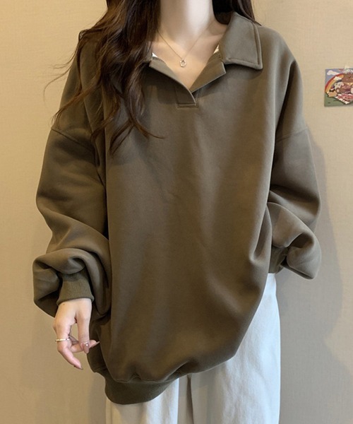 gossip！ロサンゼルス（ゴシップロサンゼルス）の「YUGA　ポロカラー　ルーズトップス（ポロシャツ・レディース・ブラウン/ホワイト/ブラック・FREE）」の15枚目の写真