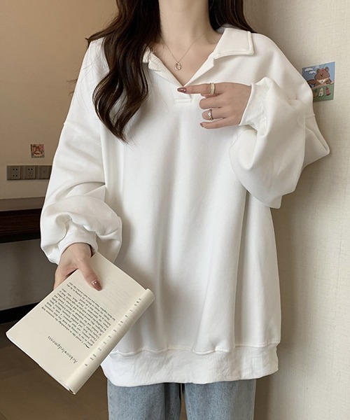 gossip！ロサンゼルス（ゴシップロサンゼルス）の「YUGA　ポロカラー　ルーズトップス（ポロシャツ・レディース・ブラウン/ホワイト/ブラック・FREE）」の20枚目の写真