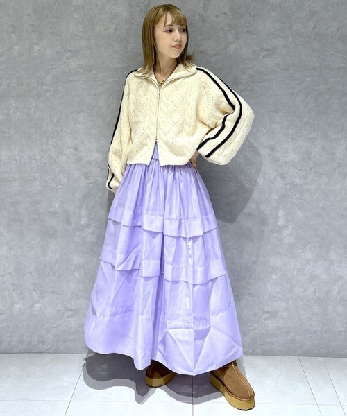 Alley by w closet（アリーバイダブルクローゼット）の「【Alley】ライン入り透かしケーブルZIPカーディガン（カーディガン/ボレロ・レディース・キナリ/サックスブルー/グレー・FREE）」の9枚目の写真