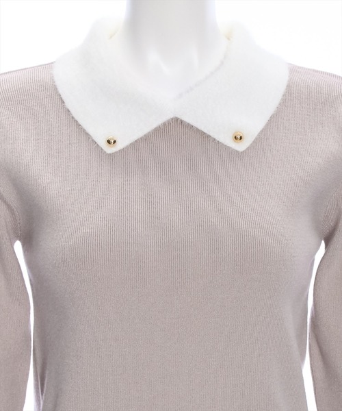 clear（クリア）の「【WEB限定】フェザー配色襟付ニット[大人 可愛い フェミニン 着回し抜群]≪再入荷≫（ニット/セーター・レディース・アイボリー/グレイッシュベージュ/ブラック/ミント・F）」の8枚目の写真