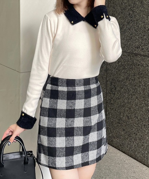 clear（クリア）の「【WEB限定】フェザー配色襟付ニット[大人 可愛い フェミニン 着回し抜群]≪再入荷≫（ニット/セーター・レディース・アイボリー/グレイッシュベージュ/ブラック/ミント・F）」の13枚目の写真