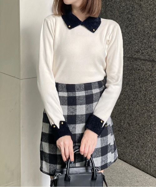 セール】フェザー配色襟付ニット[大人可愛い]≪2024AW新作