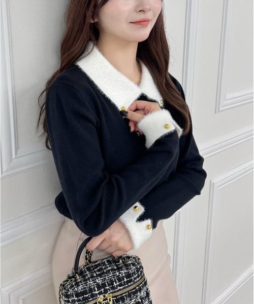 ブラック ホワイト 襟付き ニット　値下げ LILY BROWN（リリーブラウン）の「襟付きニットトップス（ニット